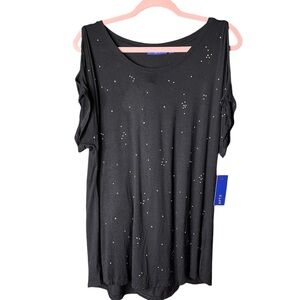 Apt. 9 size Large Black silver stud detail cold shoulder Short Sleeve T-Shirt